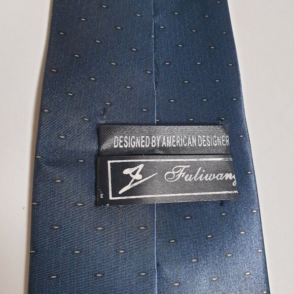 Fuliwang Vintage Shiny Navy Blue Silk Polka Dot Necktie Office Work Gift - Picture 3 of 4
